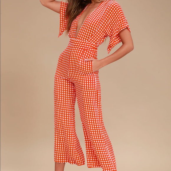 gingham playsuit red